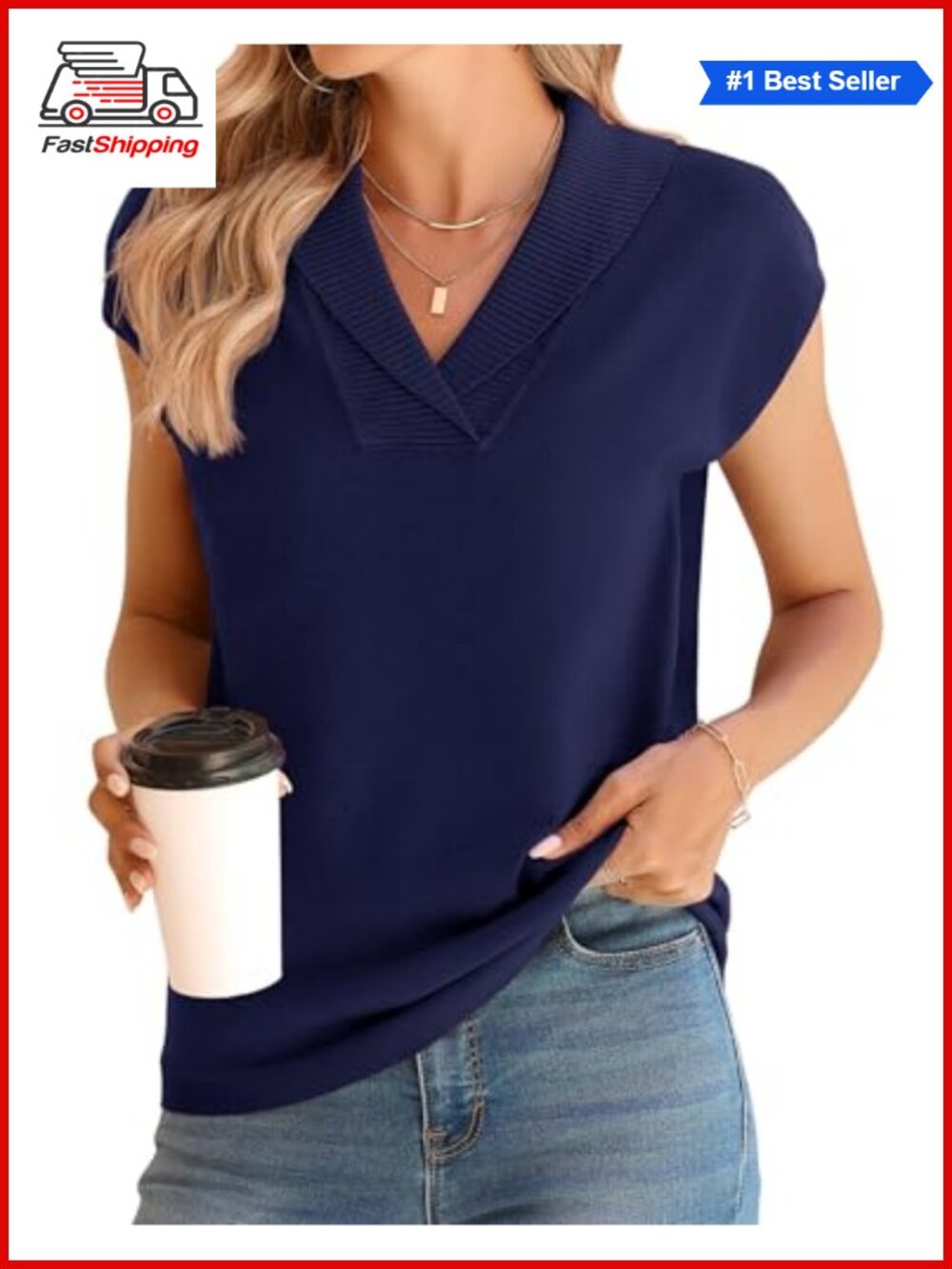 ✨ Ivicoer Sweater Vest V-Neck Knitted Cap Sleeve Pullover Dressy Casual